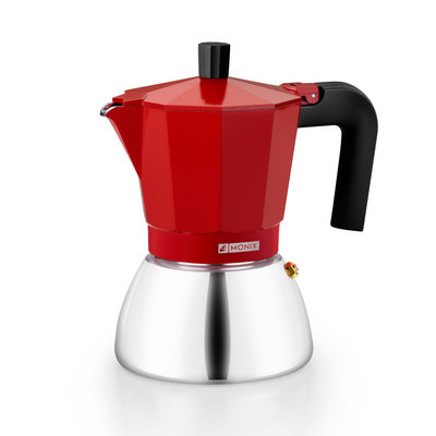 CAFETERA ITALIANA MONIX M863109 INDUCTION INOX 9 TAZAS RED
