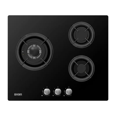 PLACA GAS SVAN SGW3601N 3F C/WOK 60CM CRIST.NGO