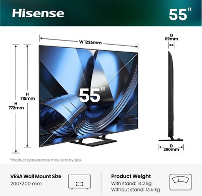 .TES.TV SMART TV HISENSE MARRON 55U7SE 55U7SE 55 MINILED 4K UHD